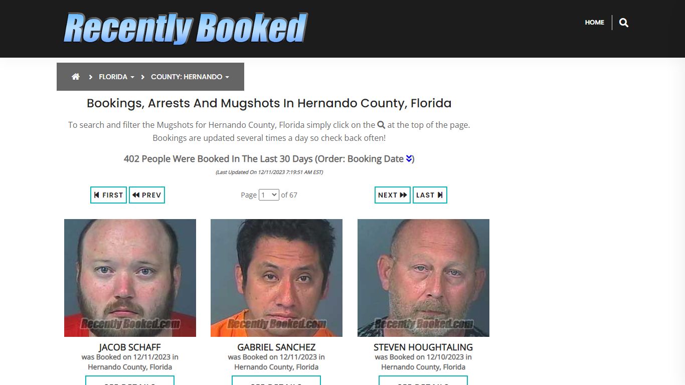 Bookings, Arrests and Mugshots in Hernando County, Florida