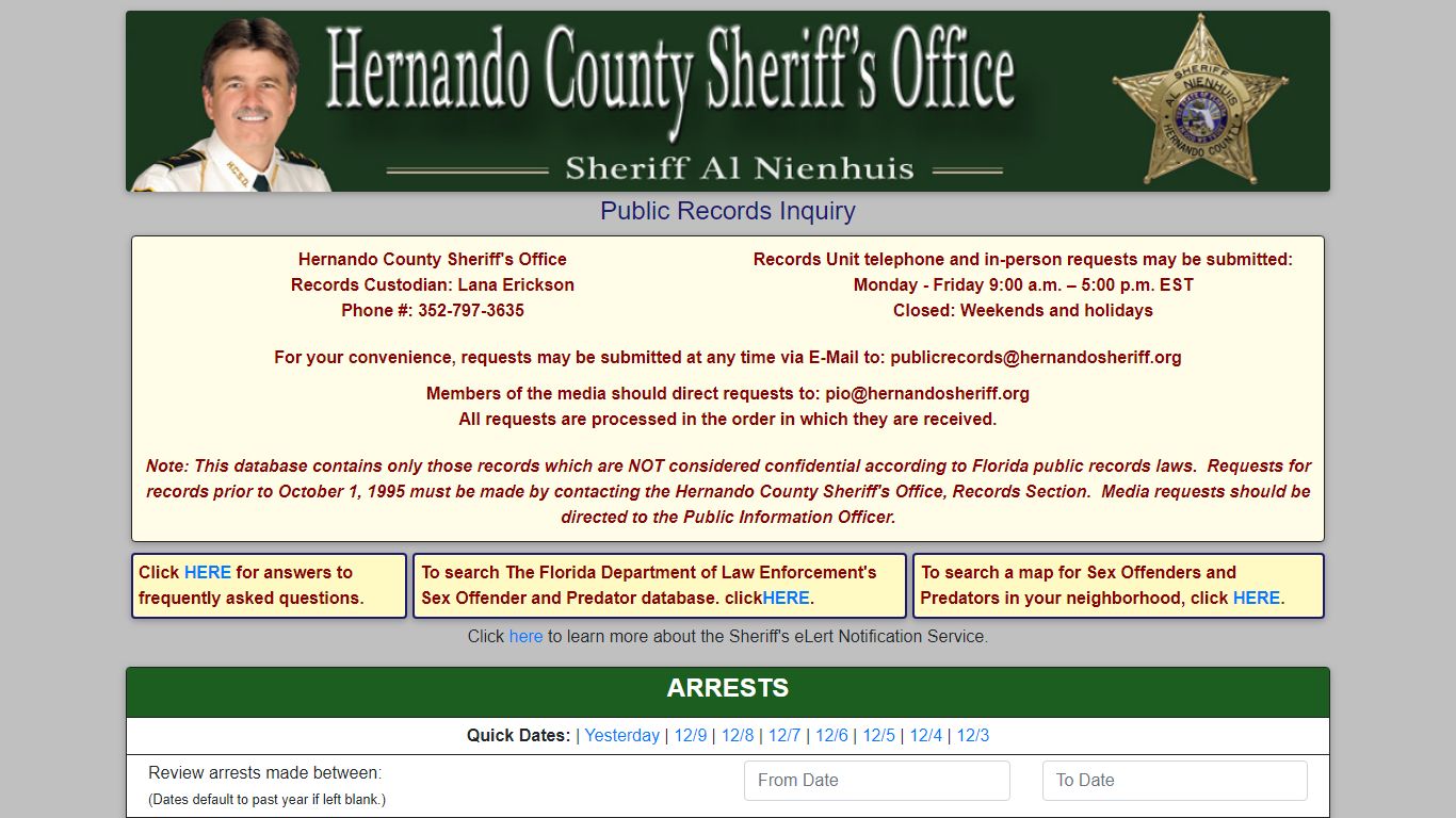 Hernando County Sheriff's Public Records Inquiry